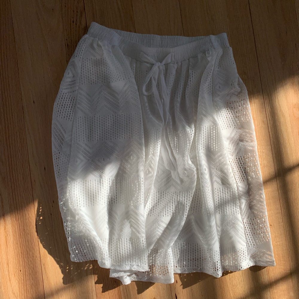 Casual beach cover up, white summer skirt, lightweight